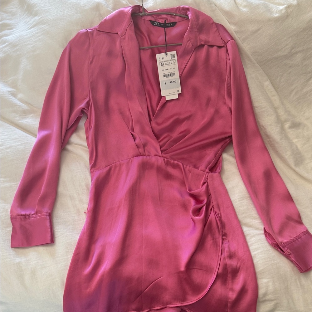Zara Pink Satin Wrap Dress